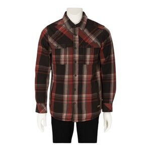 BURTON SHACKET RED PLAID SHIRT JACKET  S FLANNEL LINED BUTTON SNAP SNOWBOARDING
